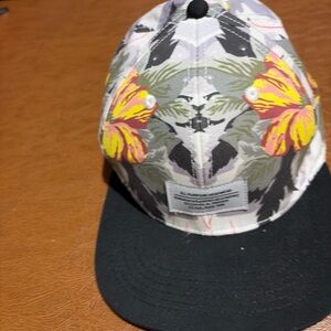 WeSC Snapback Hat Floral Tropical Print Black Brim Cap